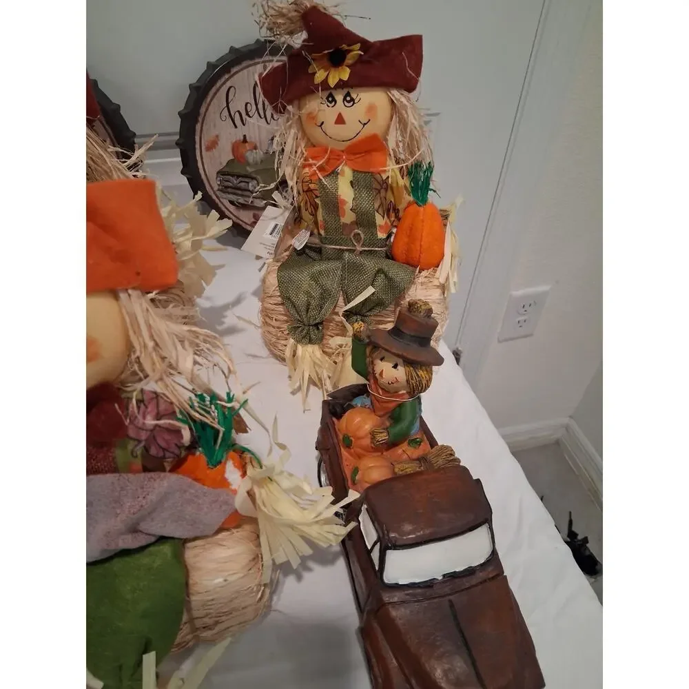 Huge 16pc Fall Autumn Decor Lot Scarecrow Truck Tractor Bottle Cap Signs Publix